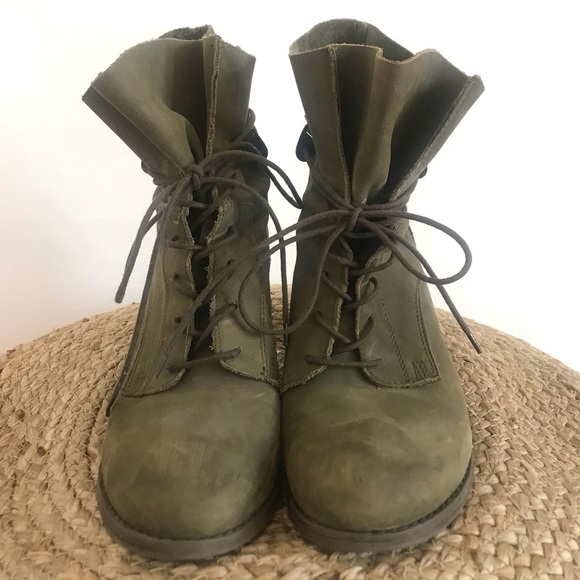 Steve Madden Olive Green soft leather lace-up block heel boots size 39 - Picture 2 of 8